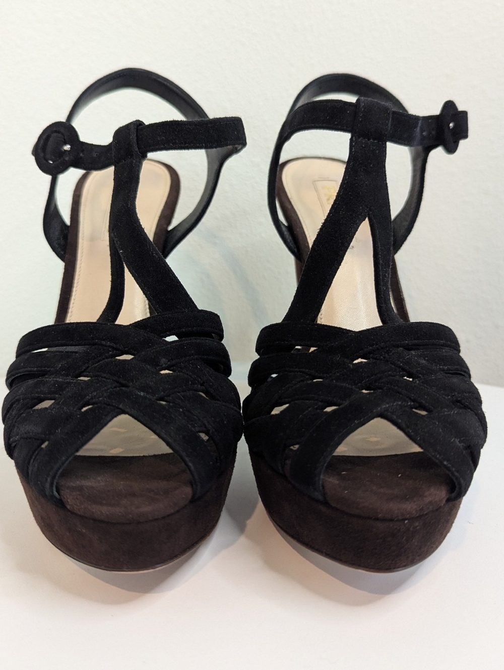 Prada Black Suede Woven Platform Sandals Sz 38.5 w/Tags - Picture 2 of 11
